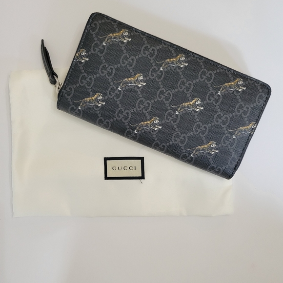 RARE Gucci GG Supreme Monogram Zip Around Wallet with tiger print NEW AUTHENTIC - Picture 3 of 8
